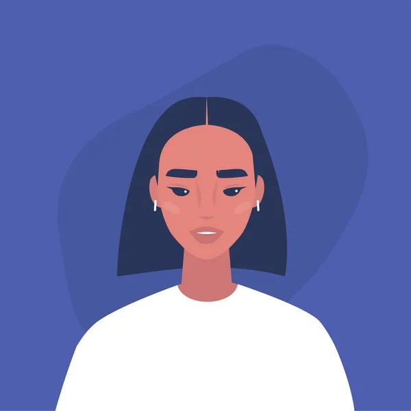 Plano Vector Retrato Joven Millennial Asiático Femenino Carácter — Archivo Imágenes Vectoriales