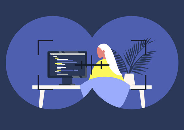 Headhunting concept, Binoculars view, employee search, espionage