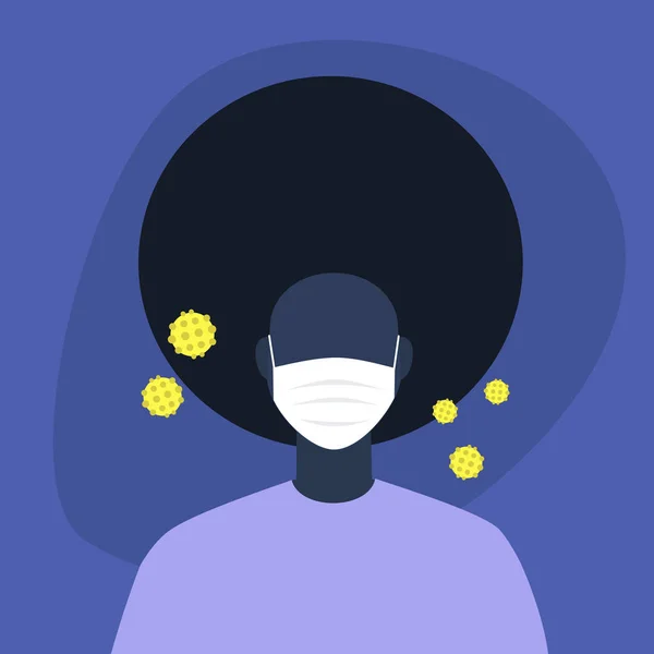 Επιδημία του Coronavirus, νεαρή μαύρη γυναίκα με επαγγελματία — Διανυσματικό Αρχείο