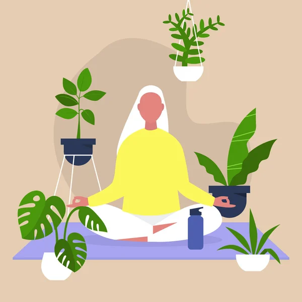 Meditazione e consapevolezza, Armonia e relax, Calma femminile — Vettoriale Stock