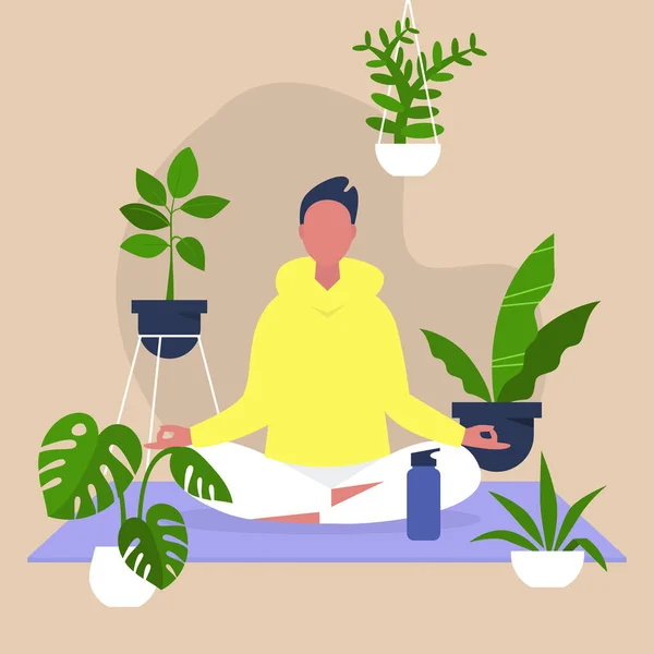 Meditação e atenção plena, Harmonia e relaxamento, Calma macho ch — Vetor de Stock