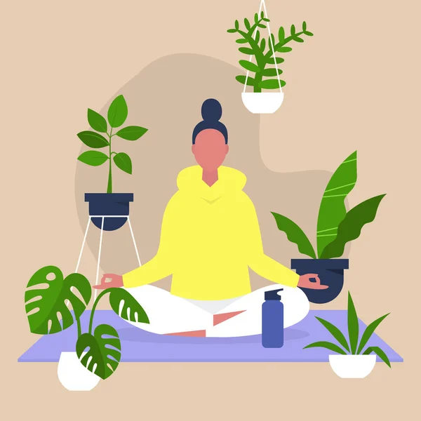 Meditação e atenção plena, Harmonia e relaxamento, Calmo feminino — Vetor de Stock