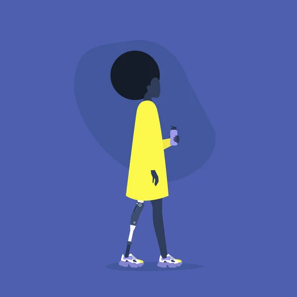 Fiatal fekete női karakter egy protézis alsó végtag hold — Stock Vector