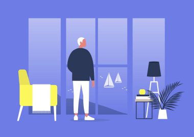 Düşünce, meditasyon ve uyum, genç erkek karakter görünümü
