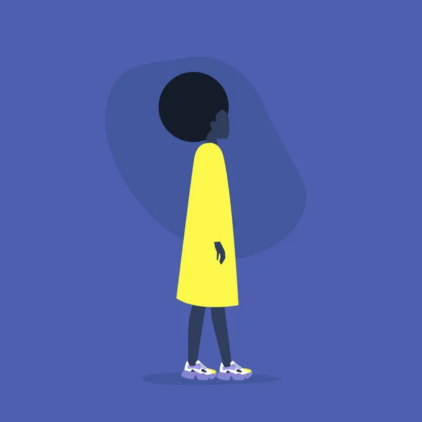 Νεαρή μαύρη γυναίκα χαρακτήρας φορώντας αθλητικά άσχημα παπούτσια, μαζική p — Διανυσματικό Αρχείο