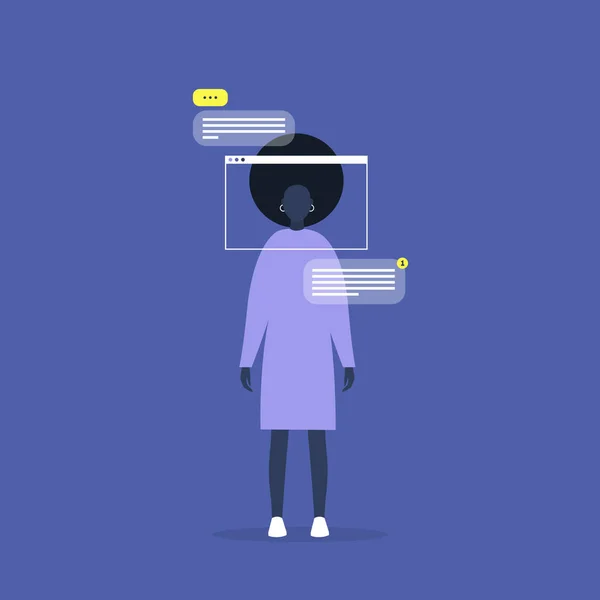 Internet technologies, landing page frame, young black female mo — 스톡 벡터