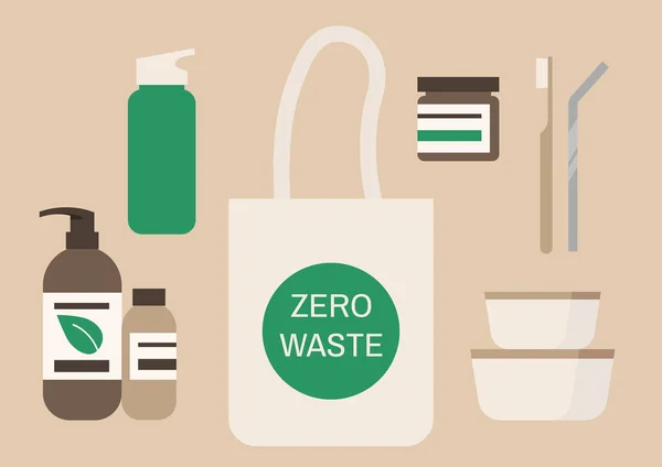 廃棄物ゼロ製品セット、責任ある消費、環境に優しいenv — ストックベクタ