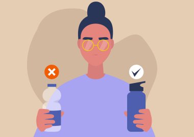 Plastik şişeyle yeniden kullanılabilir su şişesi arasında bilinçli seçim.