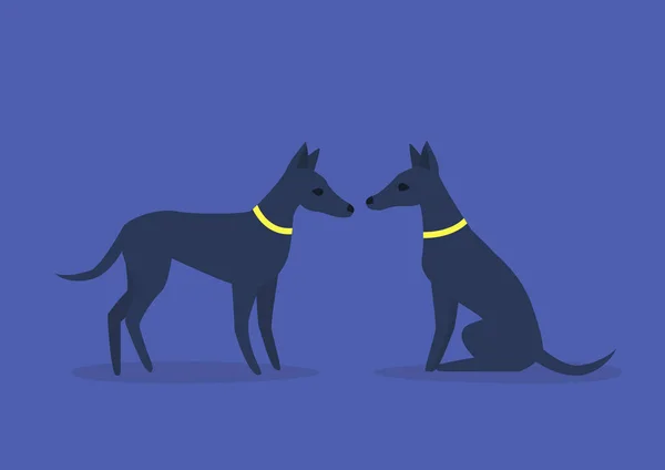 座って立っている二匹のかわいい犬のセット — ストックベクタ