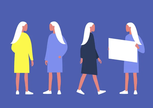 Jeu Jeunes Personnages Féminins Blonds Différentes Poses Vue Arrière Vue — Image vectorielle