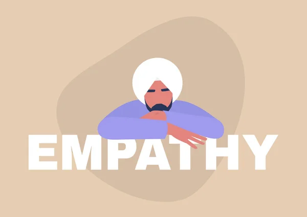 Empathie Jong Indiaas Mannelijk Karakter Leunend Het Teken Luisteren Menselijke — Stockvector