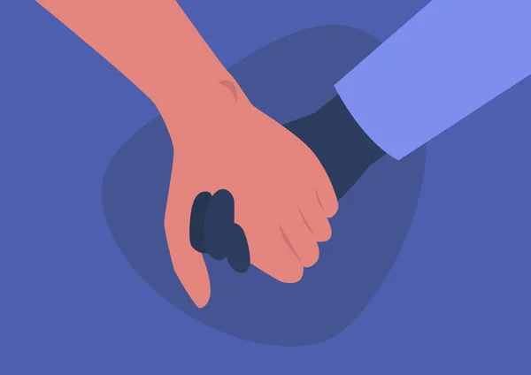 Händchenhalten Interrassische Paare Freundschaft Und Unterstützung Empathie — Stockvektor