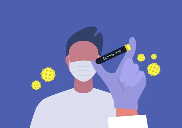 Coronavirus Medico Sesso Maschile Possesso Una Provetta Cure Mediche Salute — Vettoriale Stock