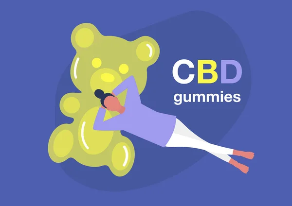 Cbd Edible Jelly Candy Young Female Character Lying Giant Gummy Royalty Free Stock Illustrations