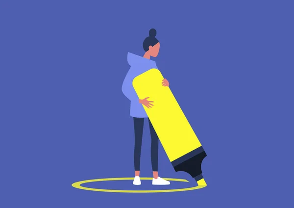 Genç kadın karakter kendi etrafında bir çember çiziyor, sosyal uzaklık, depresyon ve yalnızlık, karantina