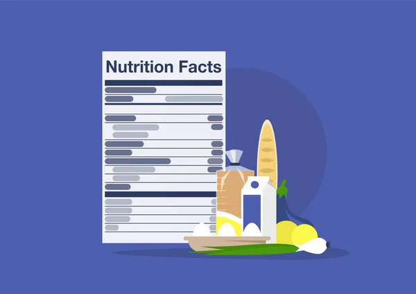 营养成分 健康的生活方式 每日口粮配料的平衡 食品标签 食品杂货 — 图库矢量图片