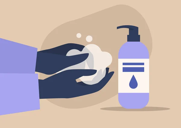 Washing Hands Coronavirus Spreading Prevention Daily Hygiene — Stock Vector