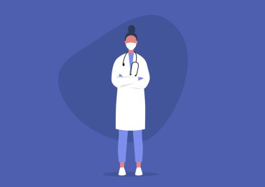 Kolları çapraz duran genç erkek doktor, profesyonel yardım, tıbbi üniforma, sağlık hizmeti konsepti