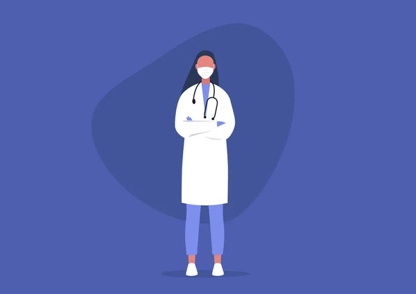 Kolları çapraz duran genç erkek doktor, profesyonel yardım, tıbbi üniforma, sağlık hizmeti konsepti