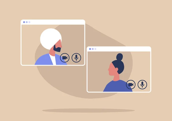 Videosamtal Konferens Arbeta Hemifrån Socialt Distansering Företagsdiskussion — Stock vektor