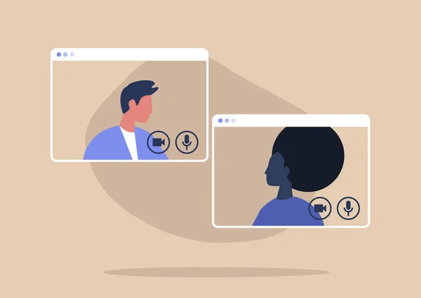 Videollamada Trabajo Desde Casa Distanciamiento Social Discusión Negocios — Vector de stock