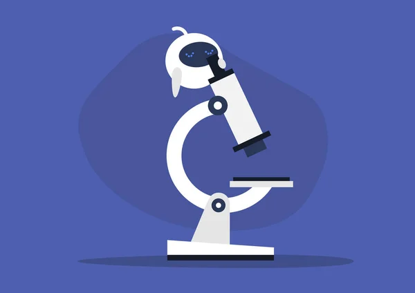 機械学習や顕微鏡で見る可愛いロボット実験 — ストックベクタ