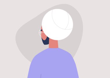Genç Hintli erkek karakter portresi, 3 / 4 geriye bakış açısı, milenyum yaşam tarzı, düz vektör grafikleri