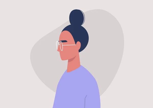 Retrato Personagem Feminino Jovem Visão Perfil Estilo Vida Milenar Gráficos —  Vetores de Stock