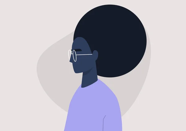 Mladý Černý Ženský Portrét Postavy Pohled Profil Tisíciletý Životní Styl — Stockový vektor