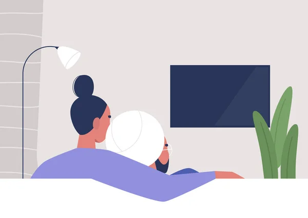 Una Pareja Viendo Televisión Casa Relajación Fin Semana Estilo Vida — Vector de stock