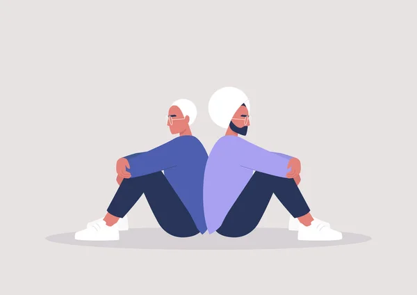 Δύο Χαρακτήρες Που Κάθονται Πλάτη Πλάτη Διαφωνία Προβλήματα Σχέσης — Διανυσματικό Αρχείο
