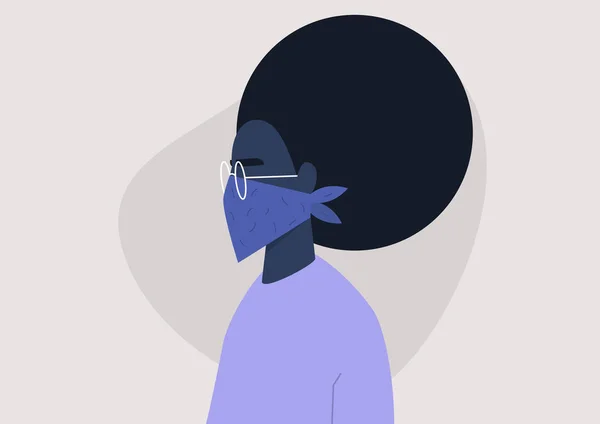 Молода Чорношкіра Жінка Бандані Маска Обличчя Захист Від Коронавірусу Респіраторні — стоковий вектор
