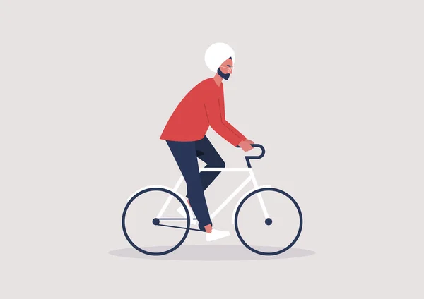 Jeune Personnage Masculin Indien Vélo Style Vie Millénaire — Image vectorielle