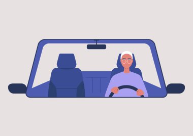 Genç erkek karakter araba kullanıyor, milenyum yaşam tarzı.