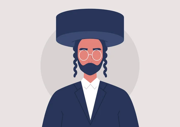 stock vector A portrait of a young orthodox jewish man wearing traditional hat and clothes