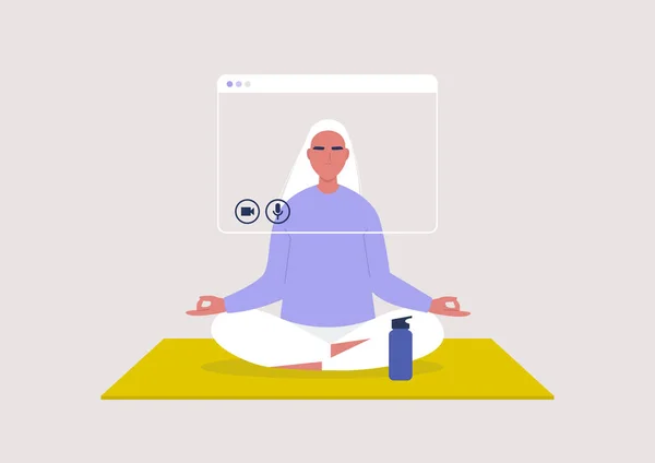 Cours Yoga Ligne Tutoriel Sur Méditation Séjour Maison Ordre Jeune — Image vectorielle