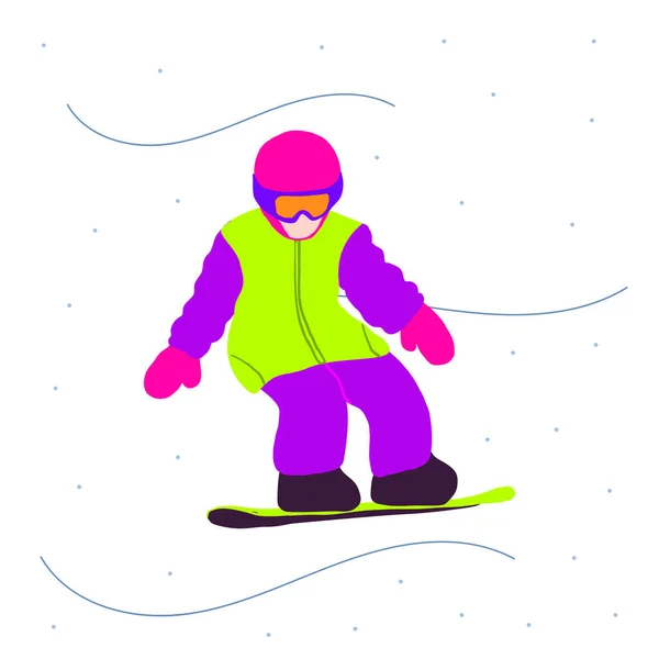 Escuela chico cabalgando en snowboard en deporte traje — Archivo Imágenes Vectoriales