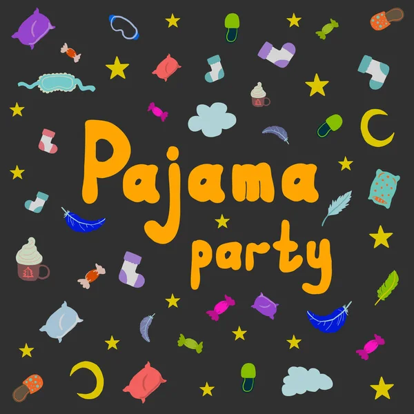 Texto de festa de pijama com padrão para festa de pijama — Vetor de Stock