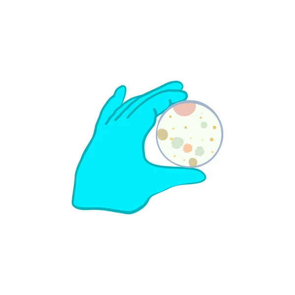 Mano en guantes sostiene doble disco con bacterias — Archivo Imágenes Vectoriales