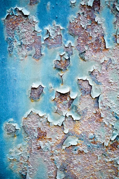 Rostiger Hintergrund Eine Rostige Alte Metallplatte Mit Rissiger Blauer Glanzfarbe — Stockfoto