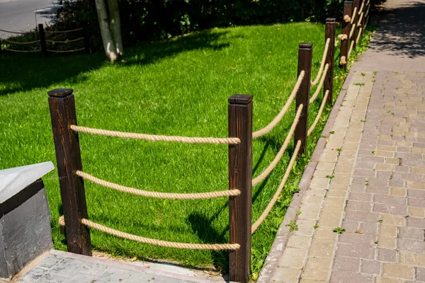 Small Decorative Fence Fence Made Wooden Poles Ropes — Stock Photo, Image