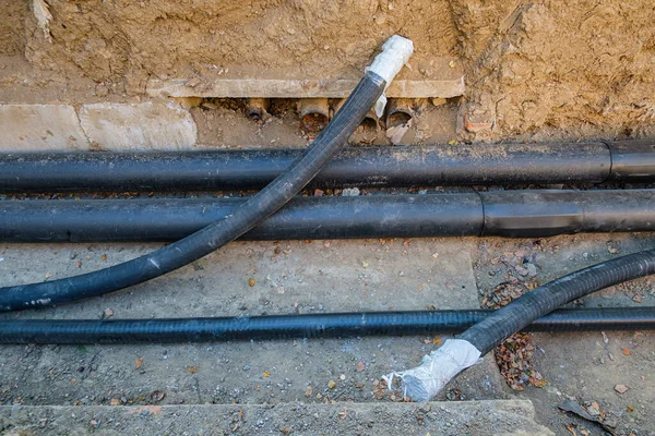 Replacement Old Pipes New Ones Pit — Stock Photo, Image