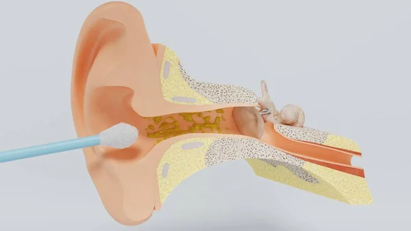 3d hacer que el oído limpiador de oreja varilla del oído. ilustración 3d — Foto de Stock