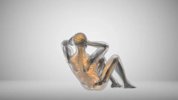 3d renderizar exercício na imprensa com iluminação muscular — Fotografia de Stock