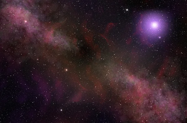 Kosmische Wolken und glühender Stern im All — Stockfoto