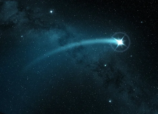 Estrella del cometa brillando en un cielo nocturno estrellado — Foto de Stock