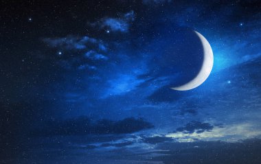 moon in a starry and cloudy sky  clipart