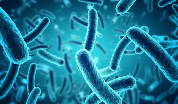 Gros plan de bactéries bleues microscopiques 3D — Photo