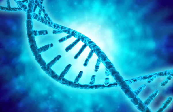 Illustrazione 3d dell'elica del DNA su sfondo blu — Foto Stock