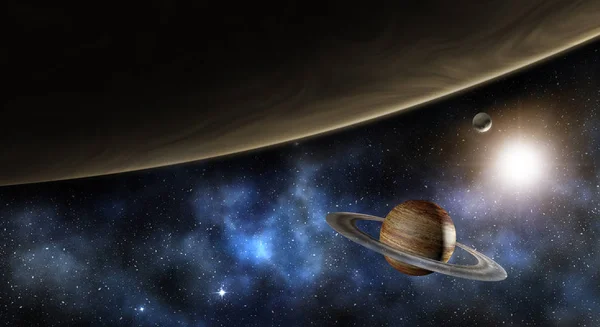 Jupiter, Saturn und die Milchstraße, 3D-Illustration — Stockfoto